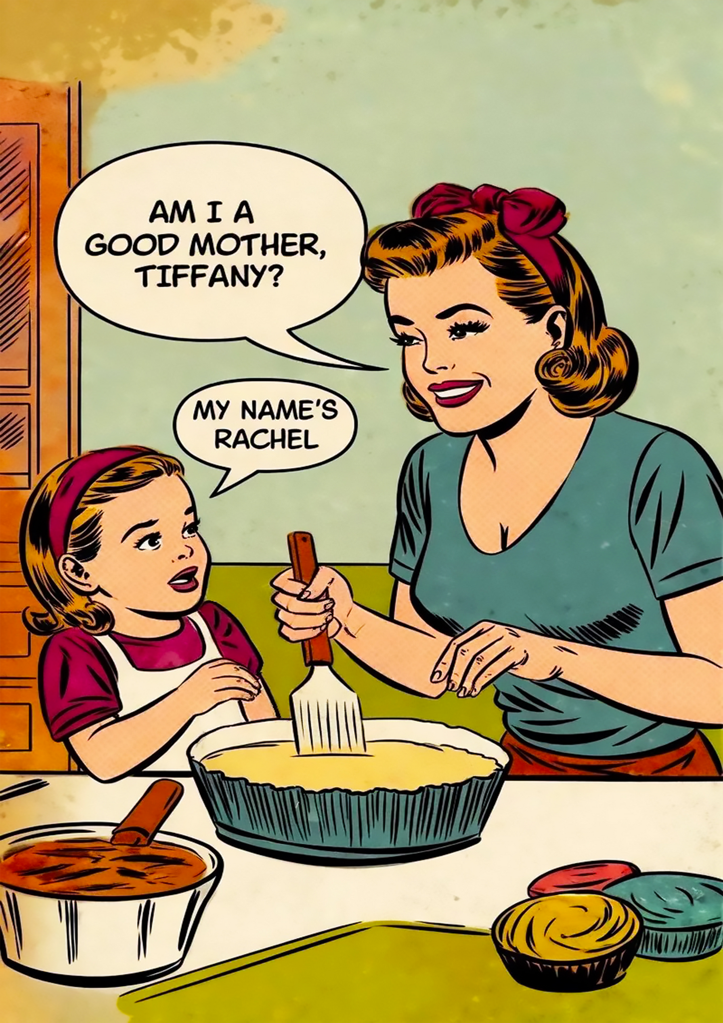 "Am I a Good Mother?" Vintage Retro Mom and Daughter Comic - Funny Poster