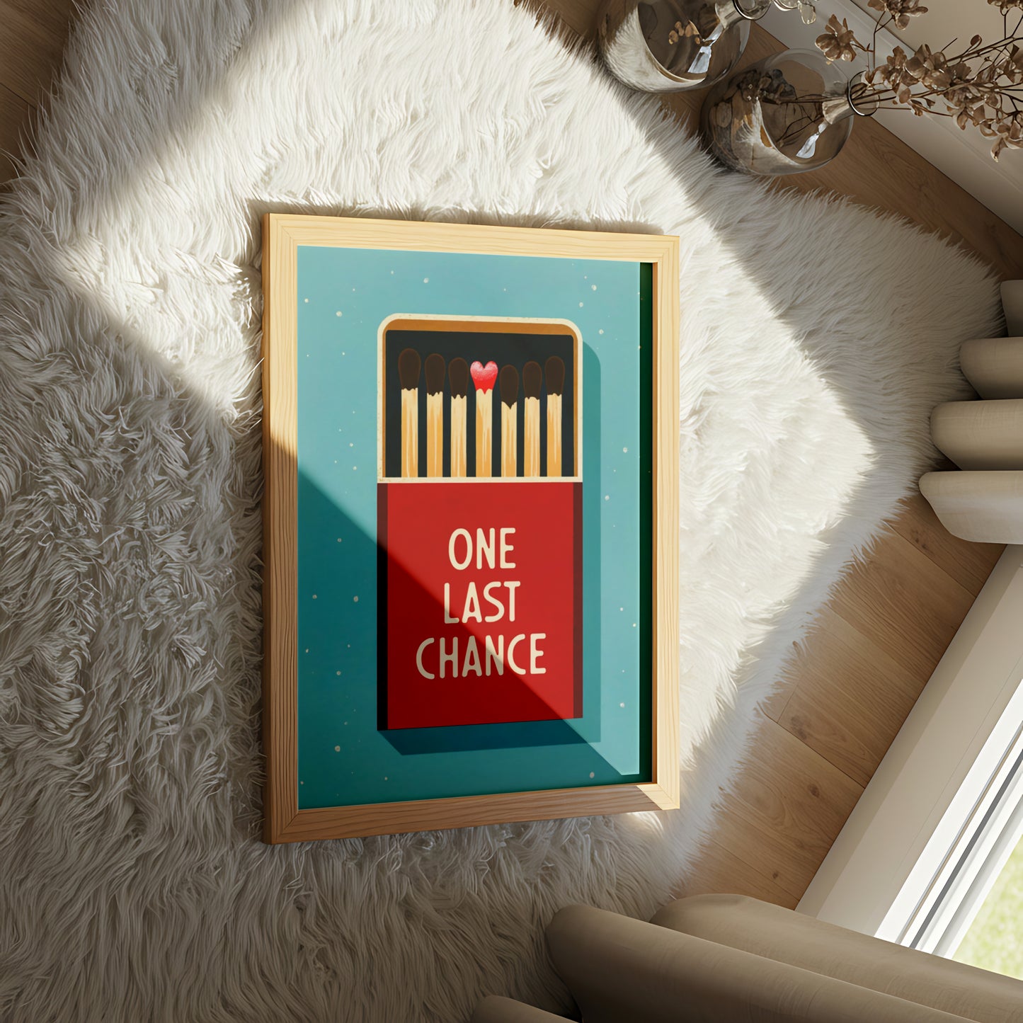 "One Last Chance" Modern Matchstick with Heart Symbol, Emotional Love Quote - Mental Health Poster