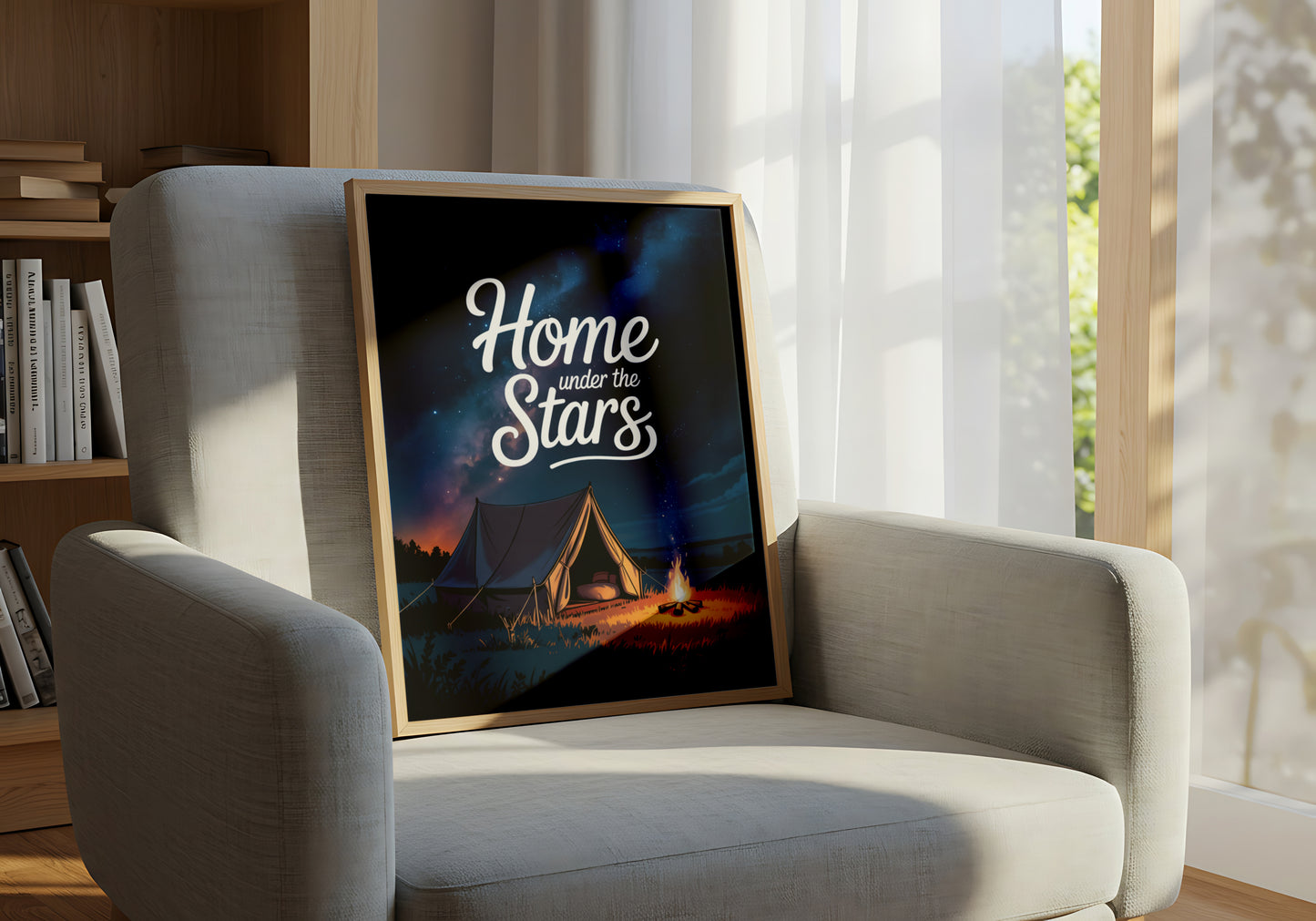 "Home Under the Stars" Night Camping Tent with Campfire and Starry Sky - Outdoor Activities