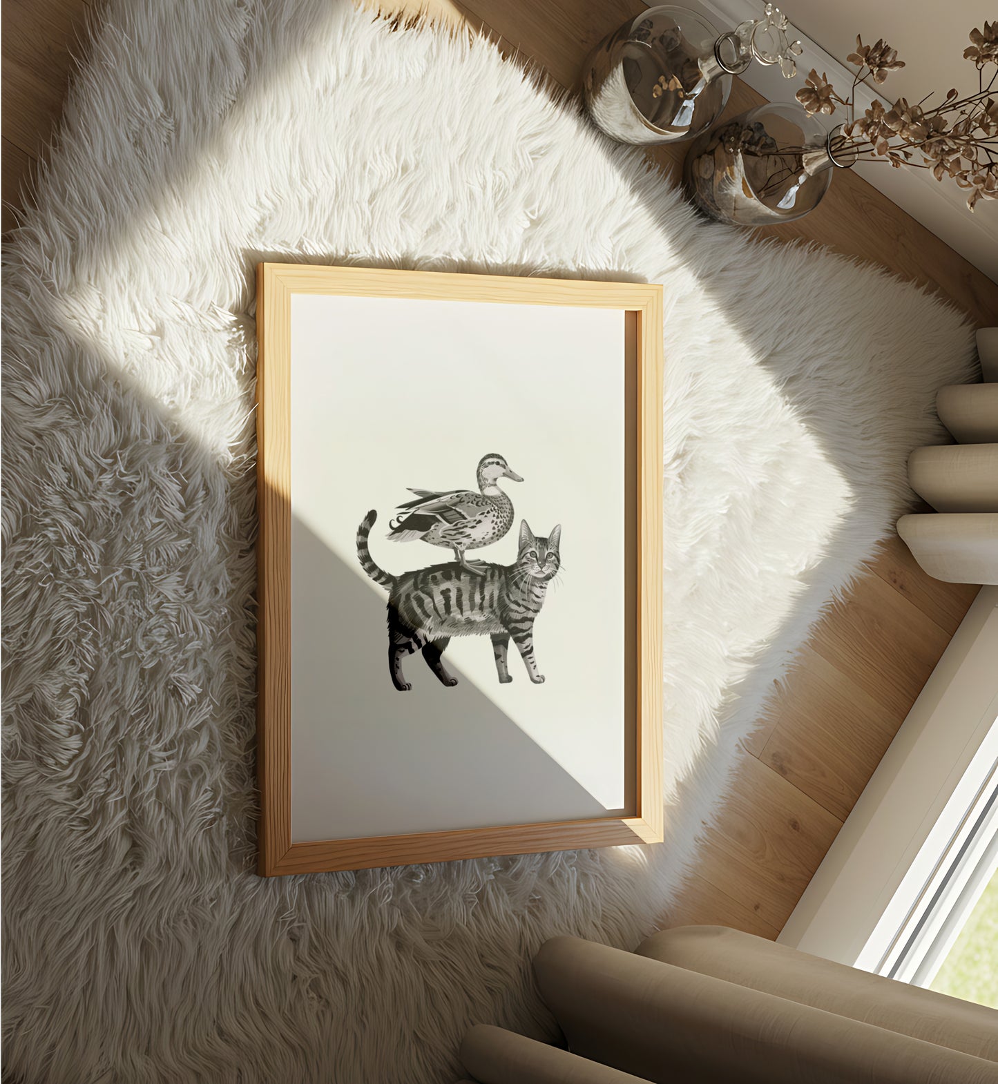 Minimalist Cat and Duck - Dog and Cat Posters
