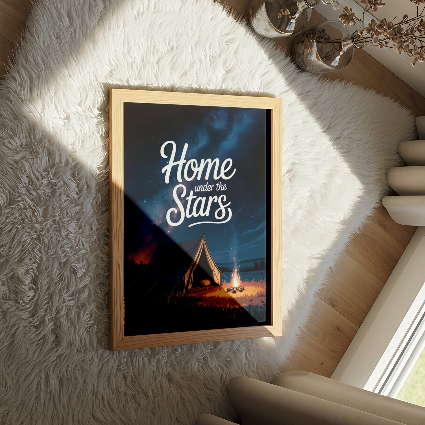 "Home Under the Stars" Night Camping Tent with Campfire and Starry Sky - Outdoor Activities
