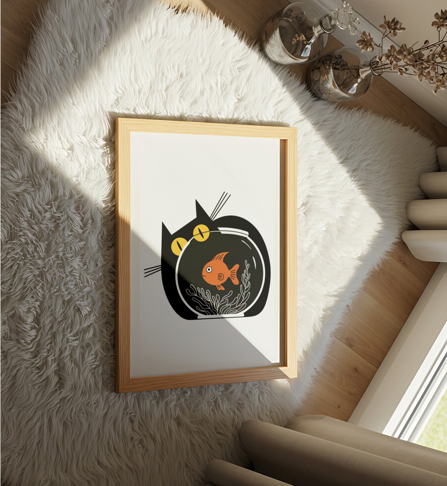 Minimalist Cat Fish - Dog and Cat Posters