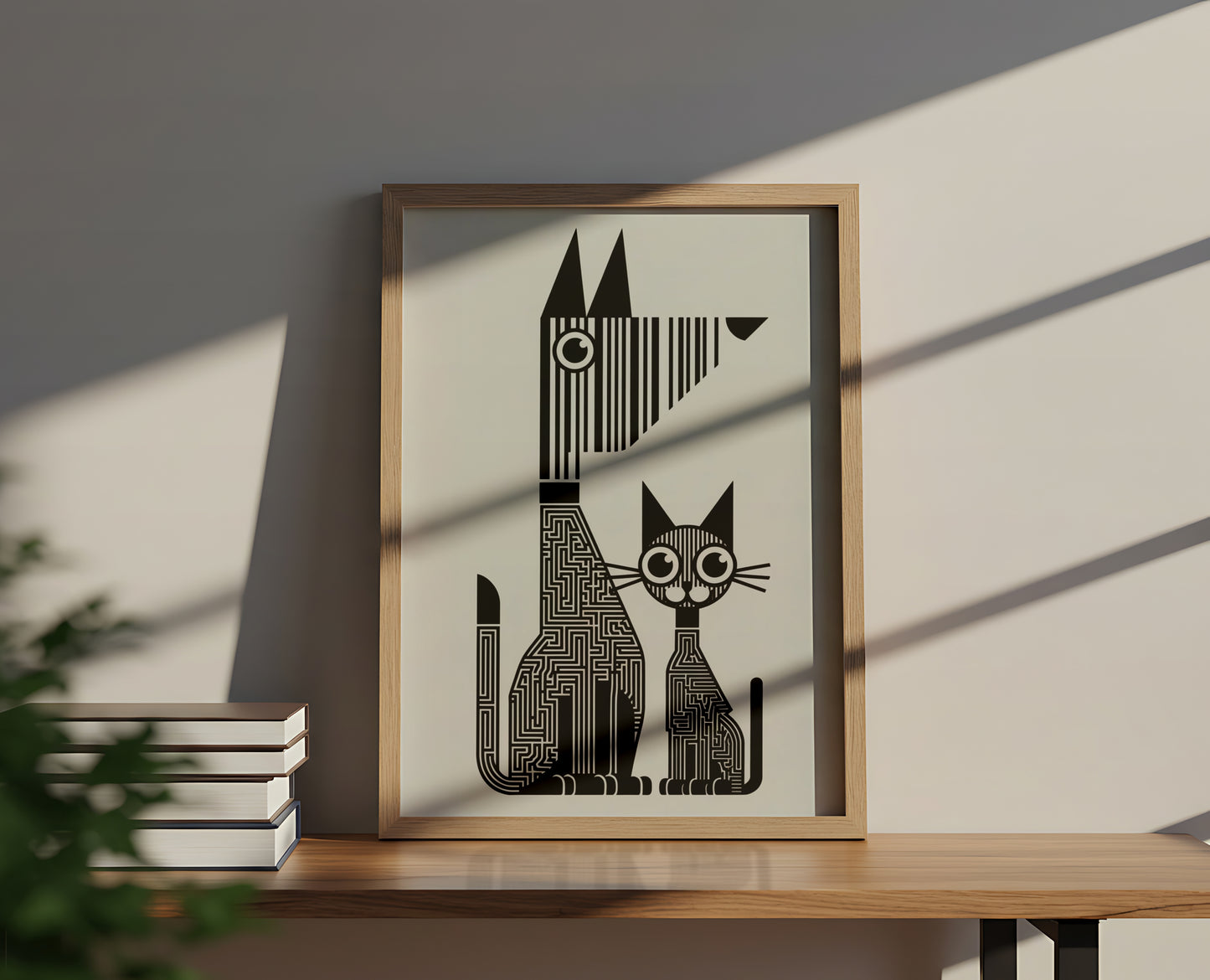 Black and White Abstract Design - Dog and Cat Posters