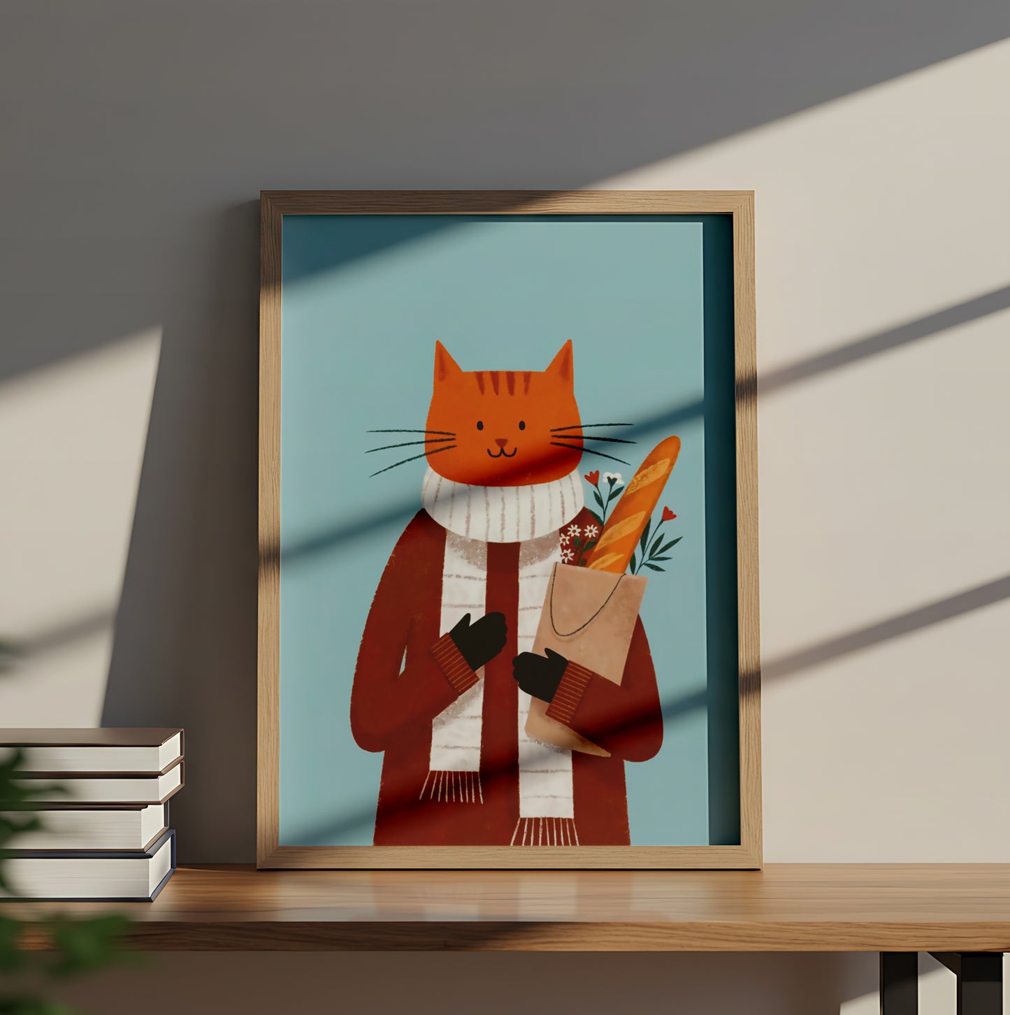 Cozy Orange Cat with Scarf Holding Groceries - Dog and Cat Posters