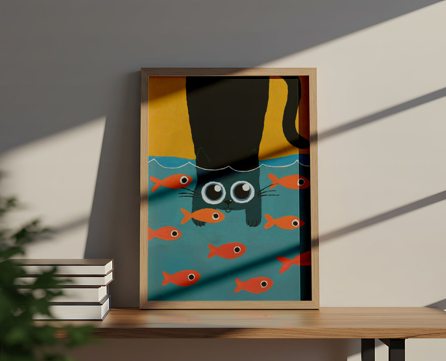 Cute Cat Enjoying The Fishes - Dog and Cat Posters