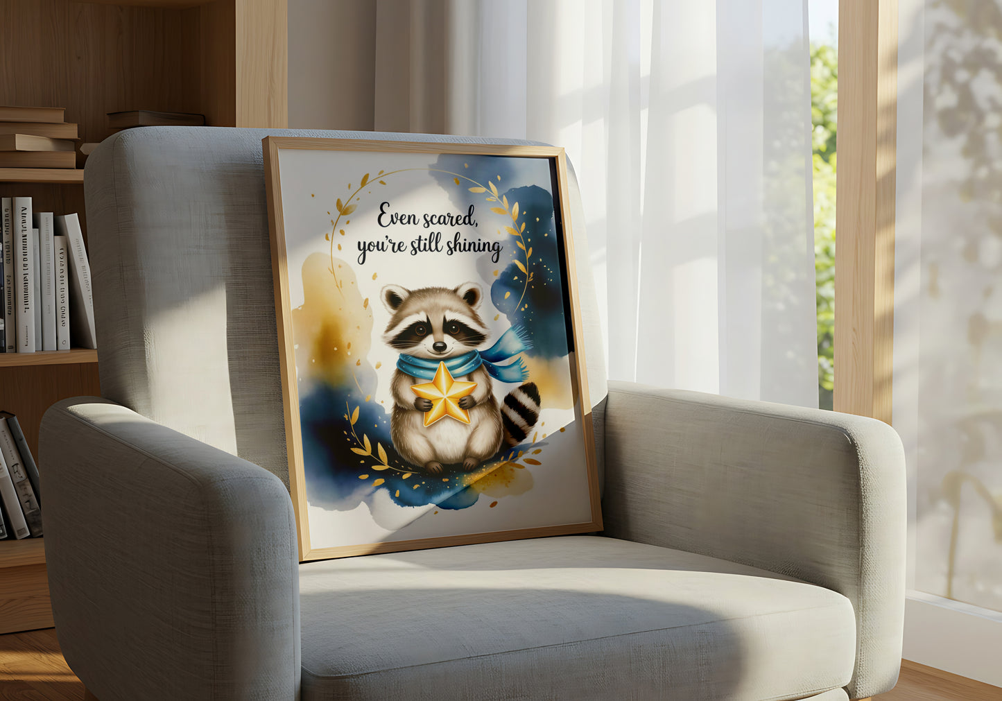 "Even Scared, You’re Still Shining" Inspirational Raccoon Wall Art - Mental Health Poster