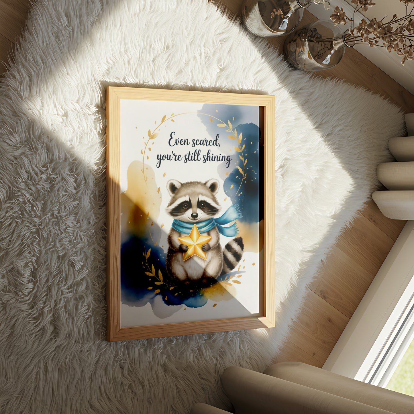 "Even Scared, You’re Still Shining" Inspirational Raccoon Wall Art - Mental Health Poster