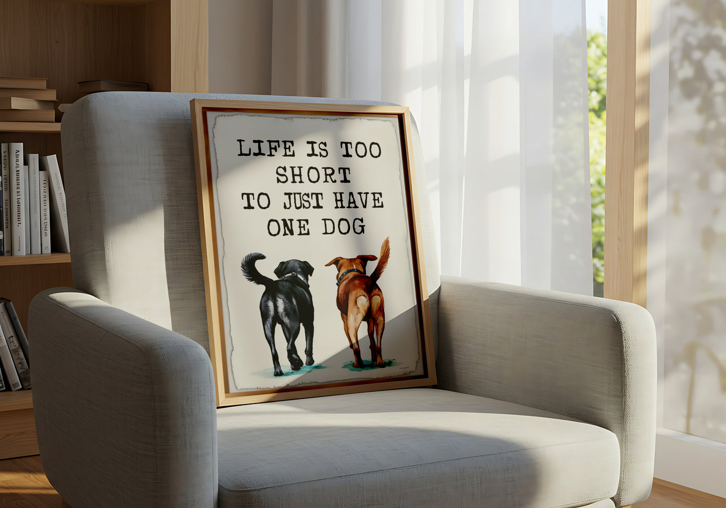 "Life Is Too Short to Have Just One Dog" Cute Dog Poster with Two Pups - Dog and Cat Posters