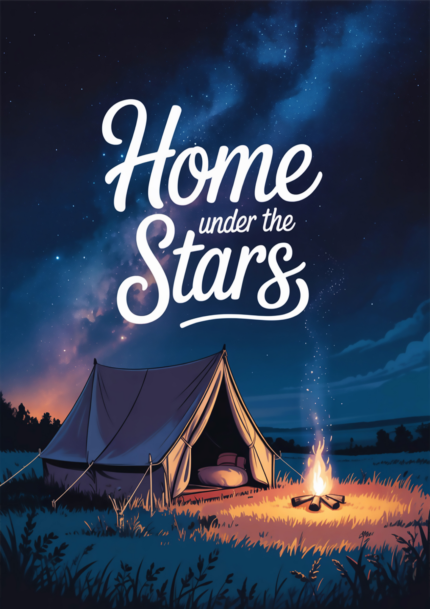 "Home Under the Stars" Night Camping Tent with Campfire and Starry Sky - Outdoor Activities
