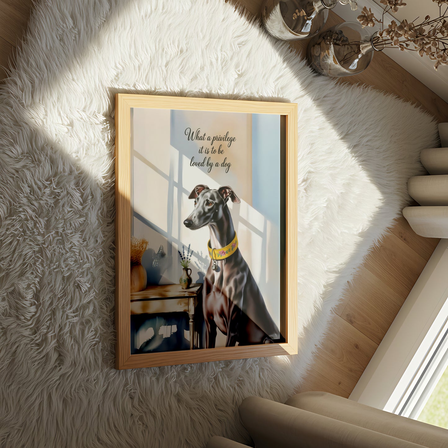 "What a Privilege It Is to Be Loved by a Dog" Elegant Dog Portrait - Dog and Cat Posters