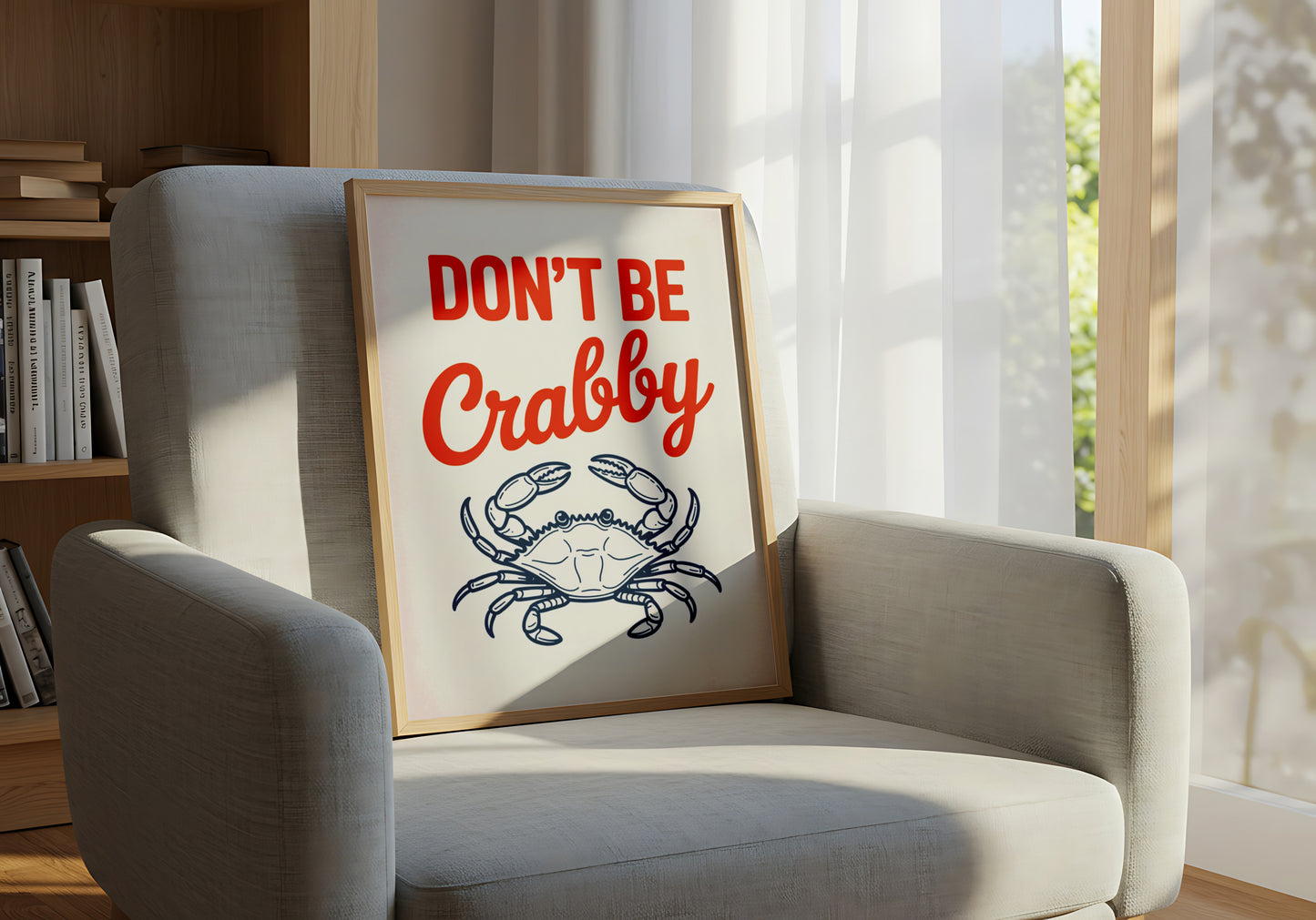 "Don't Be Crabby" Quote with Cartoon Crab - Funny Poster