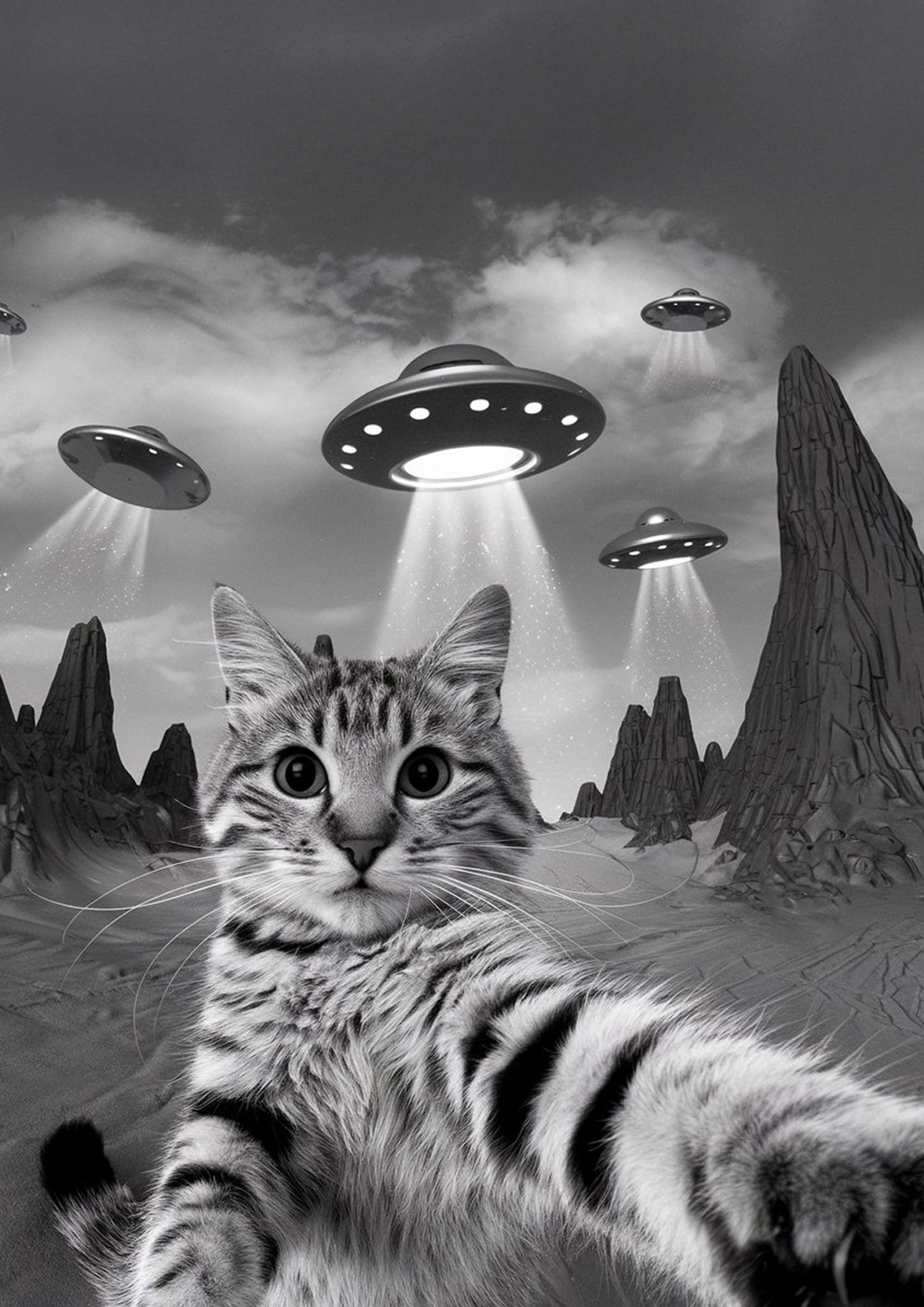 Selfie Cat with UFOs - Dog and Cat Posters