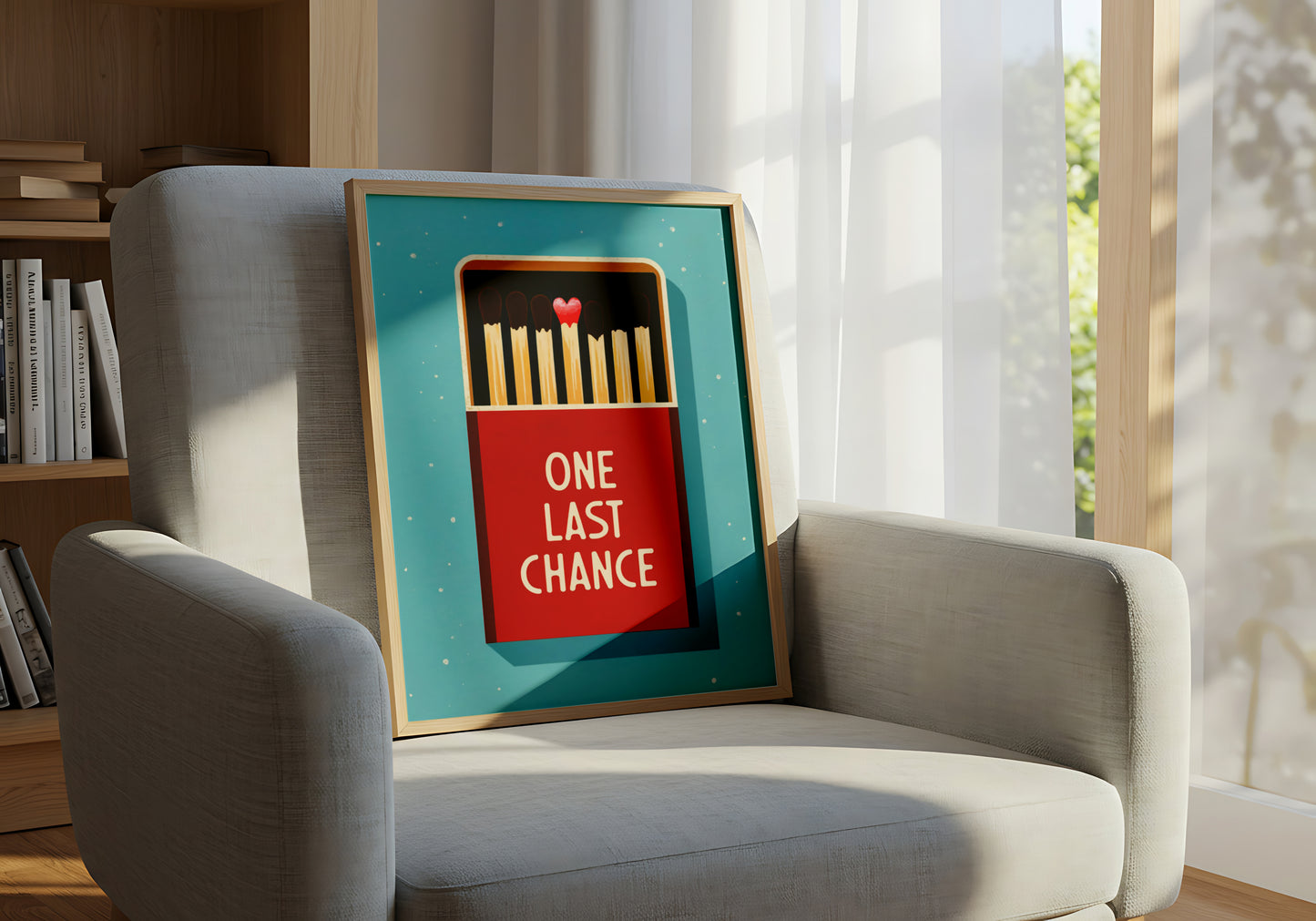 "One Last Chance" Modern Matchstick with Heart Symbol, Emotional Love Quote - Mental Health Poster