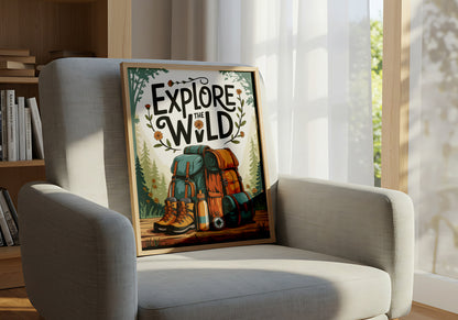 Explore the Wild and Adventure Hiking Gear Illustration with Backpacks, Boots, and Compass - Outdoor Activities