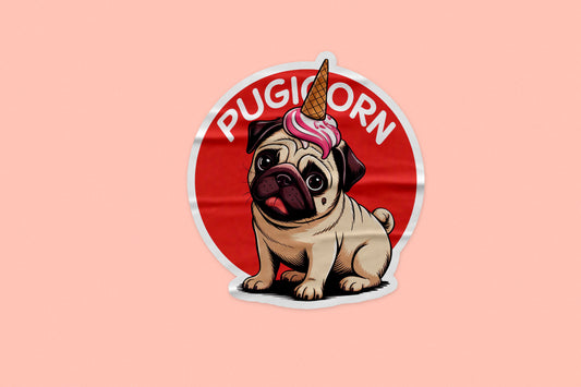 Cute Pugicorn Sticker – Adorable Pug with Ice Cream Unicorn Horn Illustration
