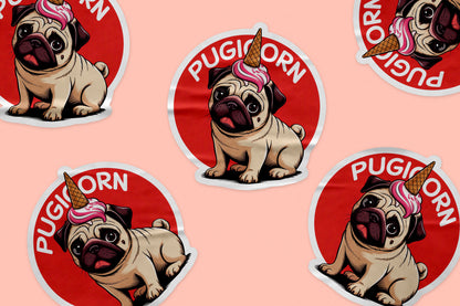 Cute Pugicorn Sticker – Adorable Pug with Ice Cream Unicorn Horn Illustration