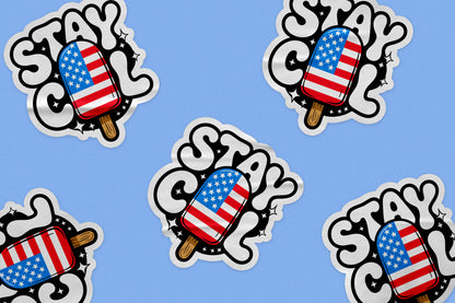 Funny Stay Cool American Ice Cream Sticker – Humorous Dessert Illustration for People in the U.S