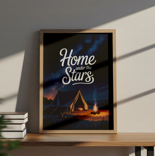 "Home Under the Stars" Night Camping Tent with Campfire and Starry Sky - Outdoor Activities