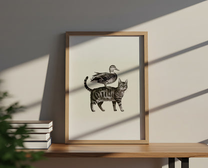 Minimalist Cat and Duck - Dog and Cat Posters