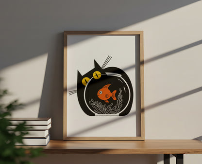 Minimalist Cat Fish - Dog and Cat Posters