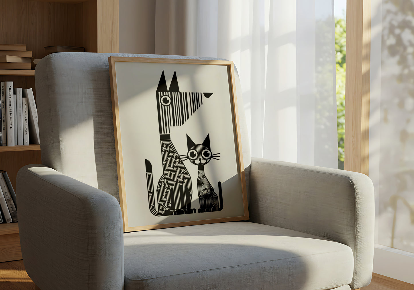 Black and White Abstract Design - Dog and Cat Posters