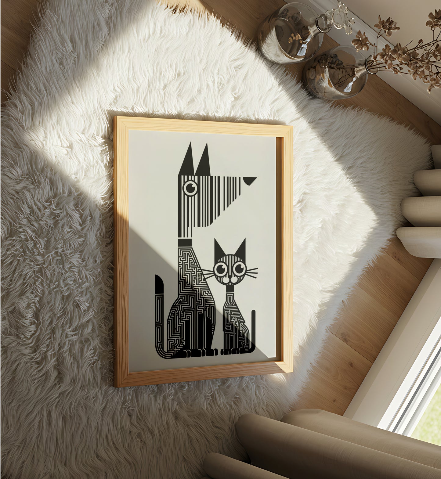 Black and White Abstract Design - Dog and Cat Posters