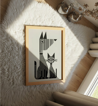 Black and White Abstract Design - Dog and Cat Posters