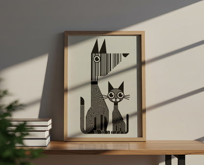 Black and White Abstract Design - Dog and Cat Posters