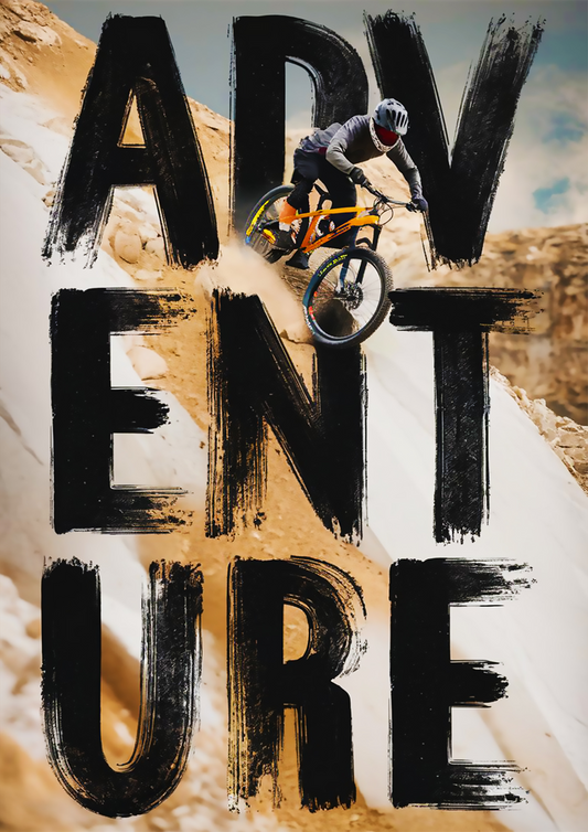 Extreme Mountain Biking Adventure Bold Typography and Off-Road Cycling Action - Outdoor Activities