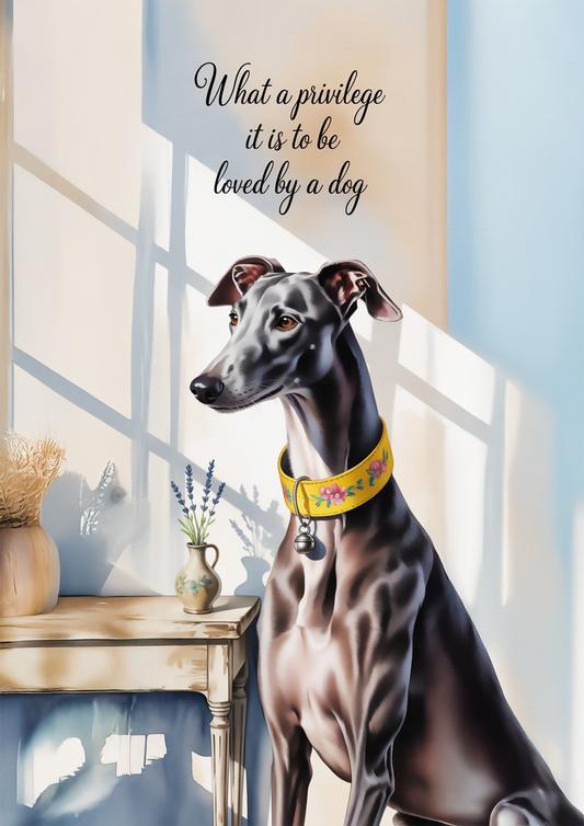 "What a Privilege It Is to Be Loved by a Dog" Elegant Dog Portrait - Dog and Cat Posters