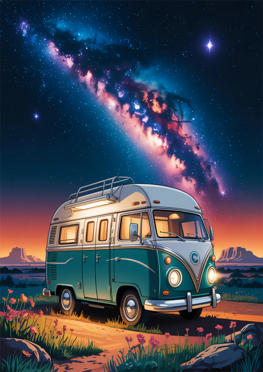 Vintage Camper Van Road Trip Under Milky Way Galaxy a Night Sky Adventure - Outdoor Activities