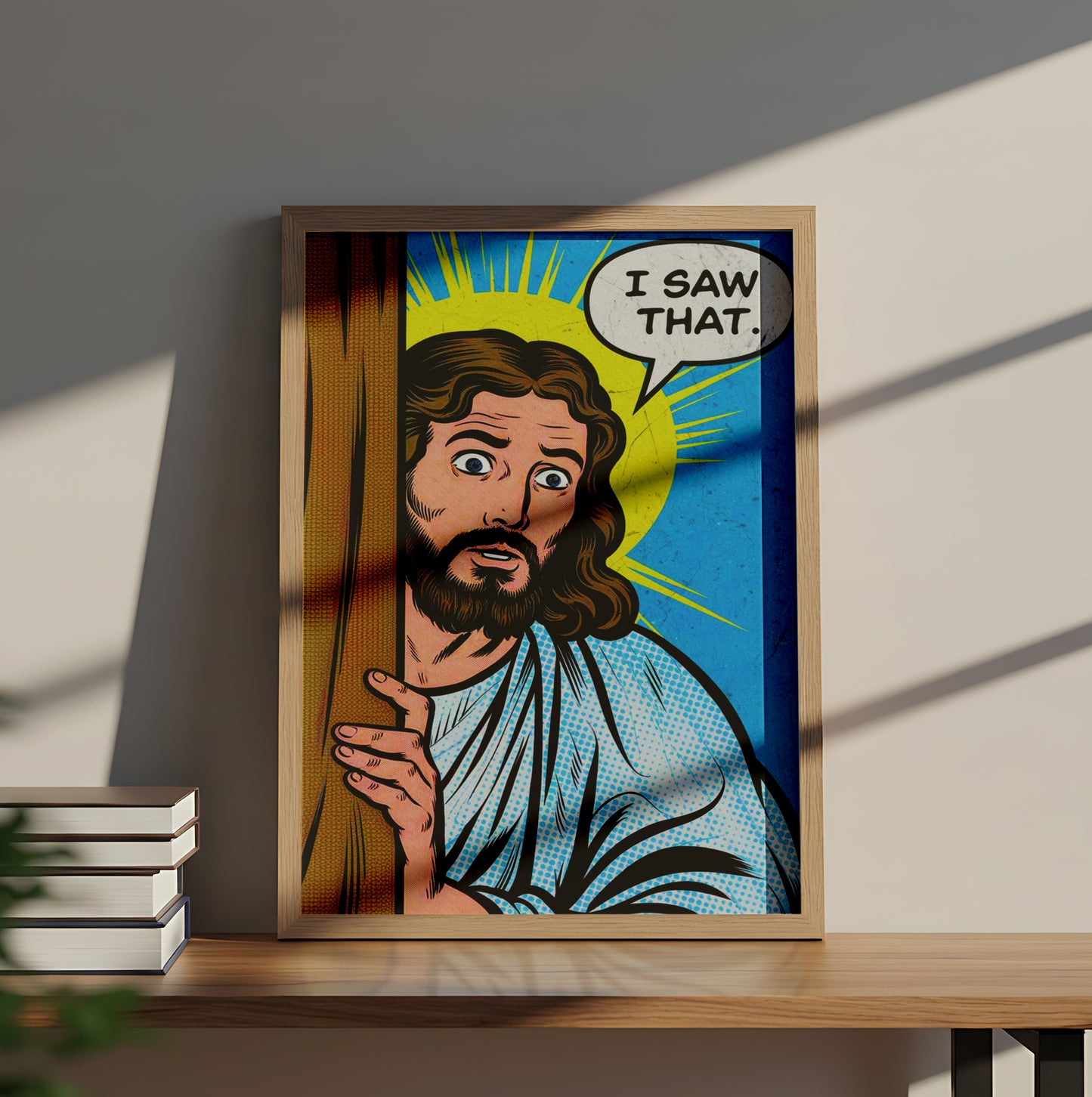 Jesus Watching You Pop Art Christian Wall Decor with "I Saw That" Quote - Funny Poster