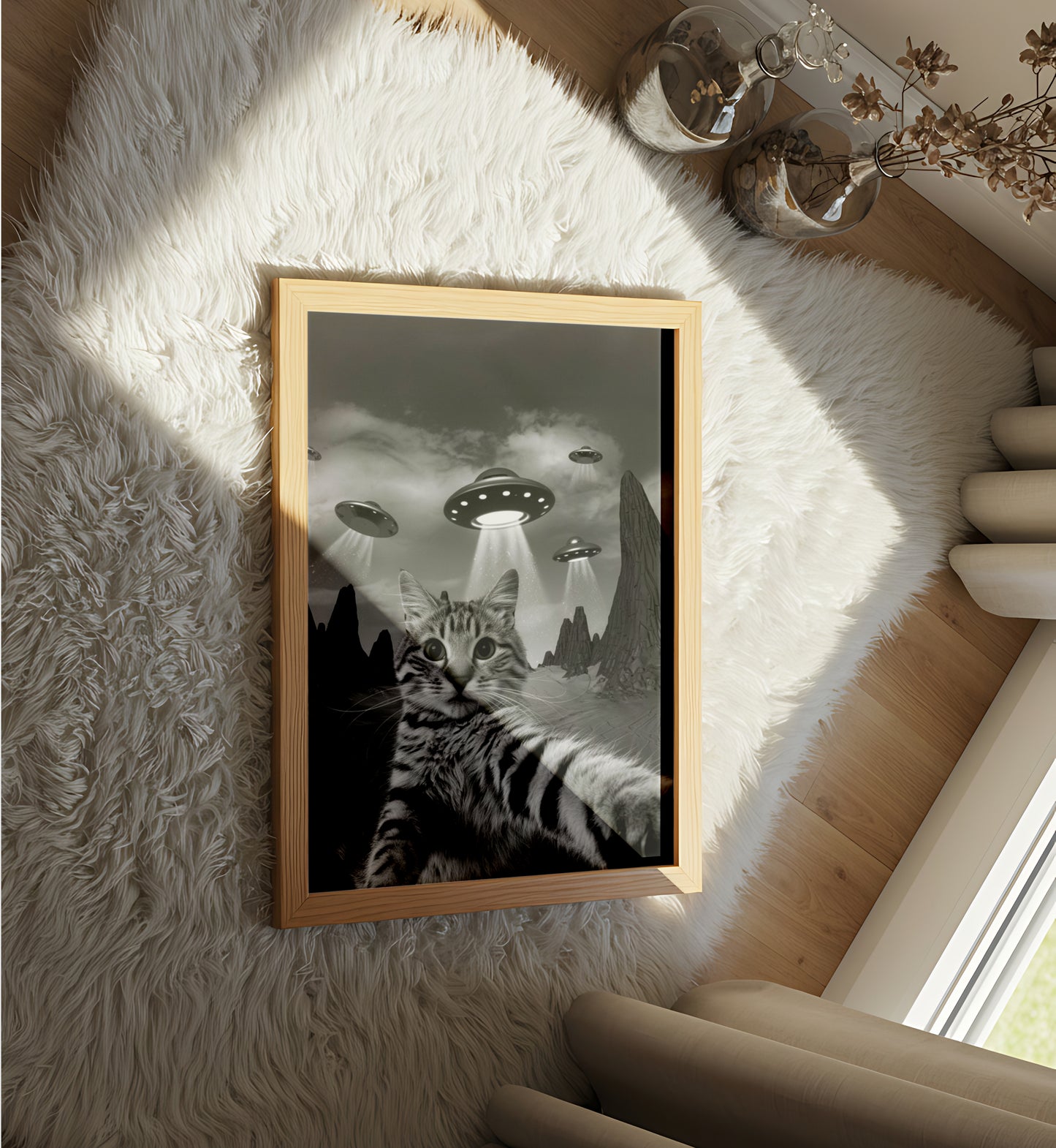 Selfie Cat with UFOs - Dog and Cat Posters