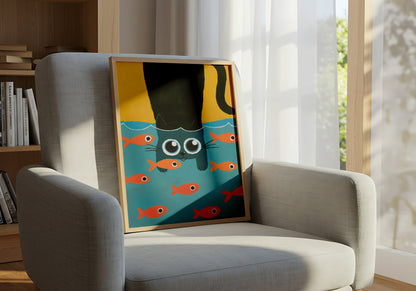 Cute Cat Enjoying The Fishes - Dog and Cat Posters