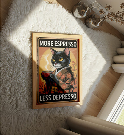 Coffee Cat: More Espresso Less Depresso - Dog and Cat Posters