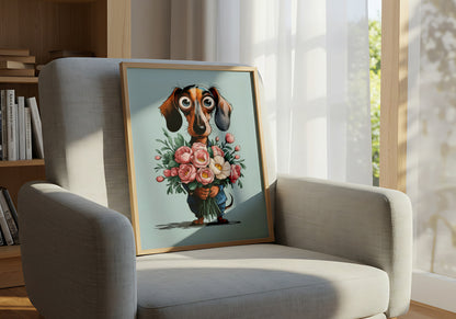 Dachshund with Flowers - Dog and Cat Posters