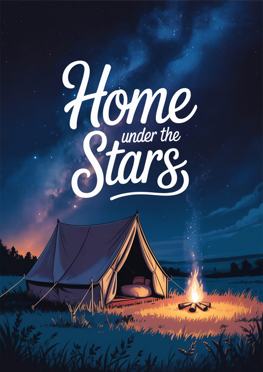 "Home Under the Stars" Night Camping Tent with Campfire and Starry Sky - Outdoor Activities
