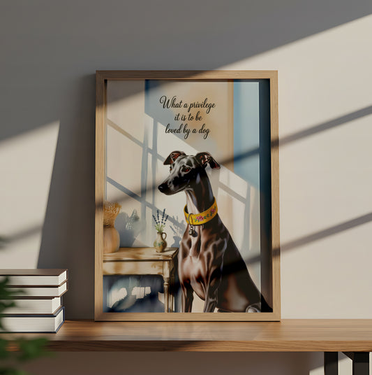 "What a Privilege It Is to Be Loved by a Dog" Elegant Dog Portrait - Dog and Cat Posters
