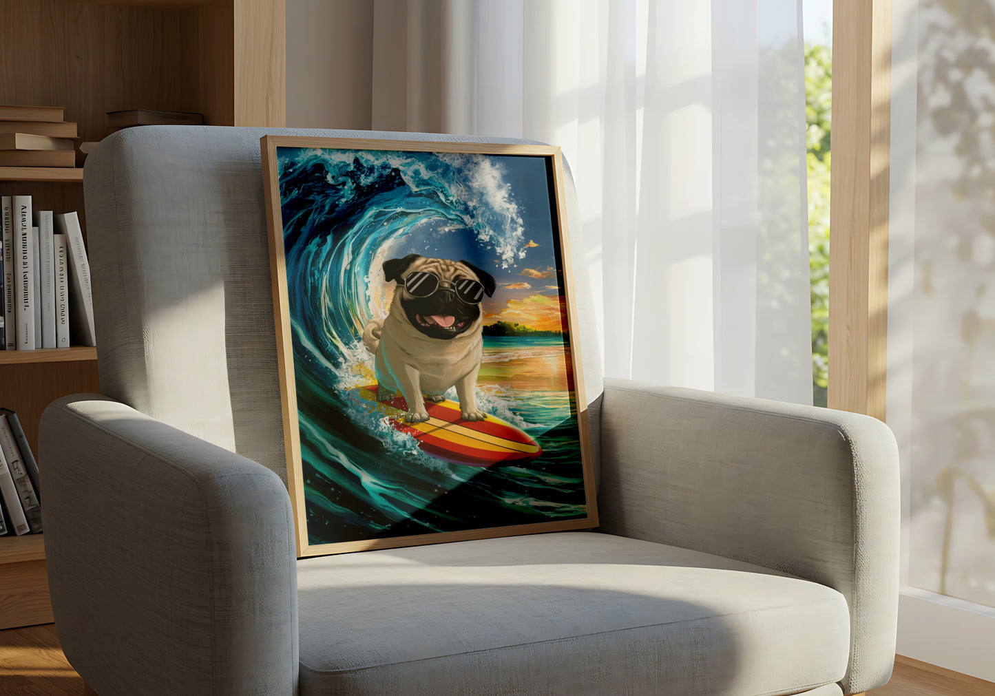 Pug Surfing at the Beach - Dog and Cat Posters