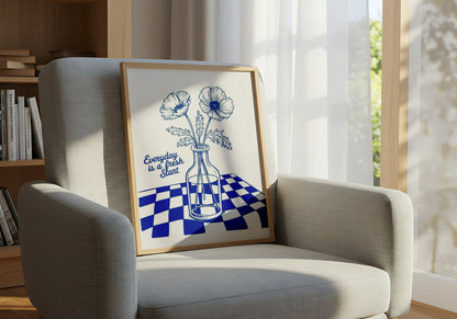 "Everyday Is a Fresh Start" Minimalist Floral Motivational Poster with Blue Vase - Motivational Poster