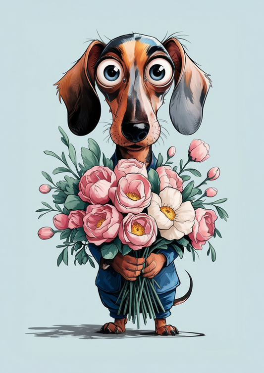 Dachshund with Flowers - Dog and Cat Posters
