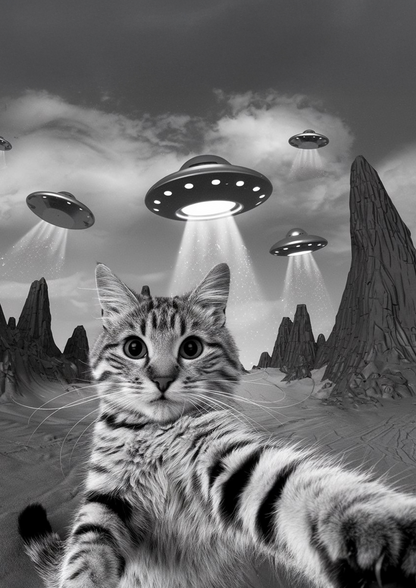 Selfie Cat with UFOs - Dog and Cat Posters
