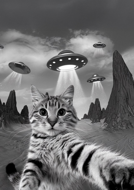 Selfie Cat with UFOs - Dog and Cat Posters