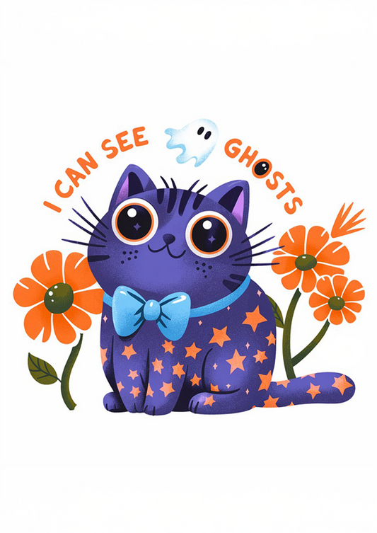 Halloween Cat: I Can See Ghosts - Dog and Cat Posters
