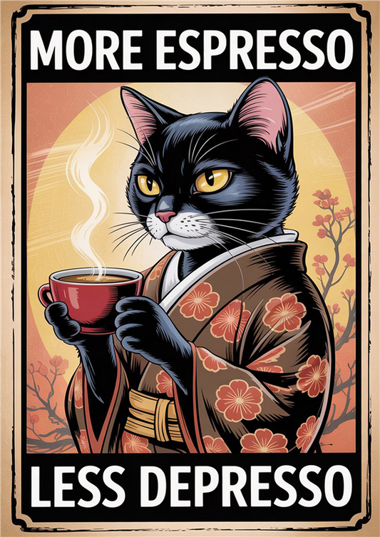 Coffee Cat: More Espresso Less Depresso - Dog and Cat Posters