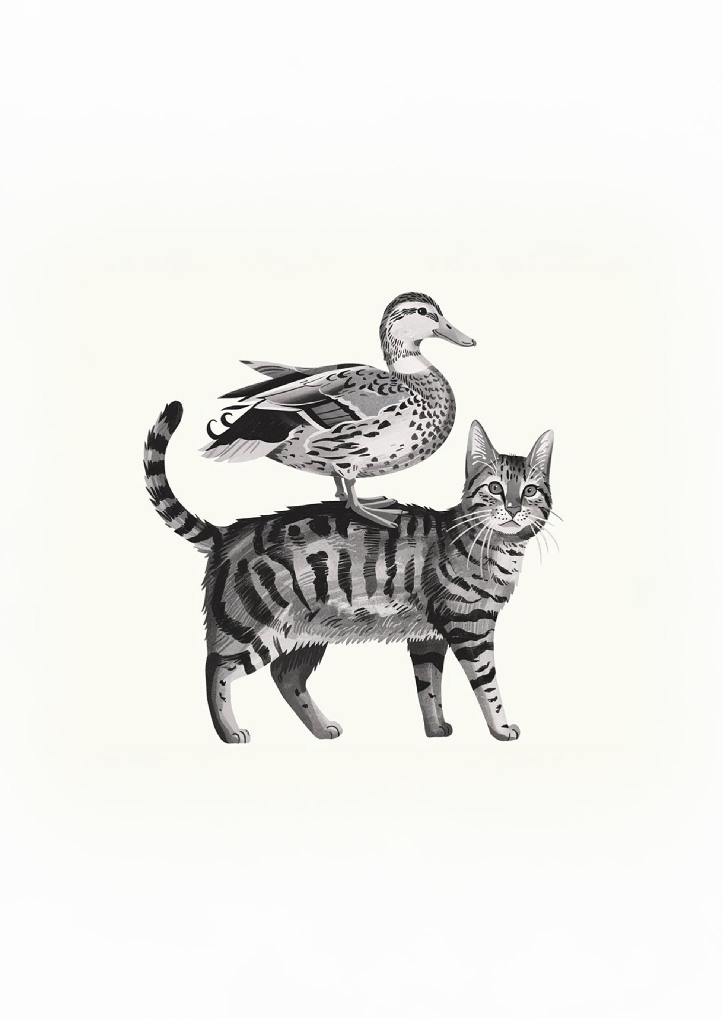 Minimalist Cat and Duck - Dog and Cat Posters