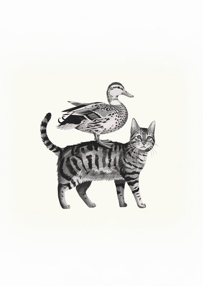 Minimalist Cat and Duck - Dog and Cat Posters