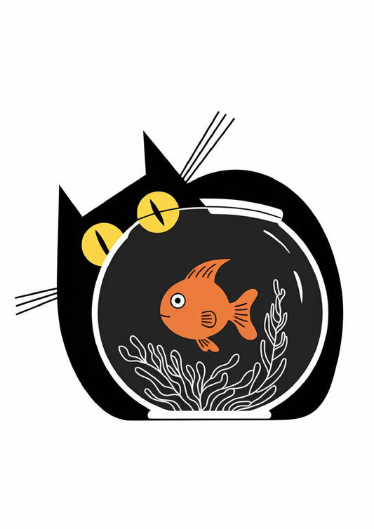 Minimalist Cat Fish - Dog and Cat Posters