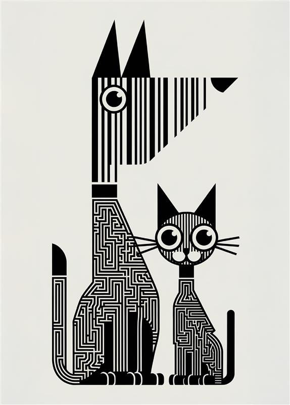Black and White Abstract Design - Dog and Cat Posters