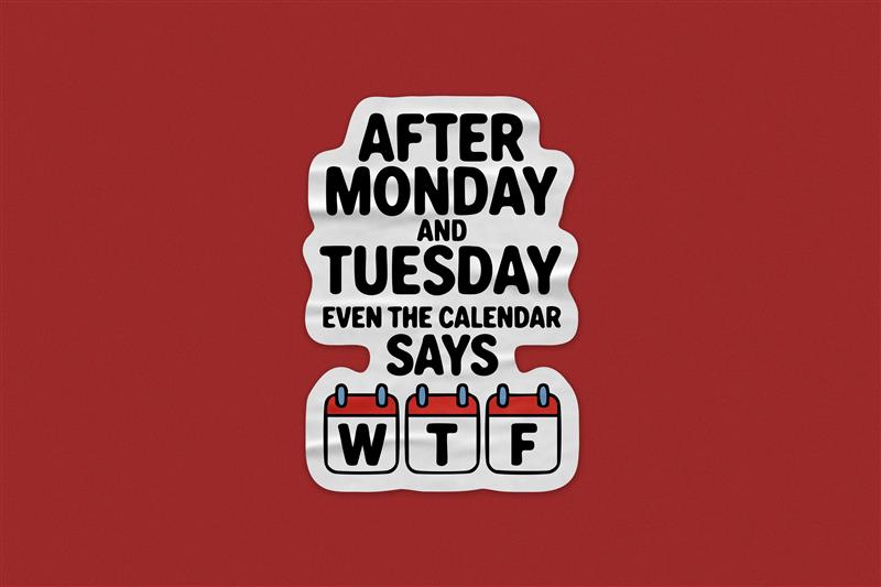 Funny WTF Sticker – After Monday and Tuesday Even the Calendar Says WTF Quote Decal